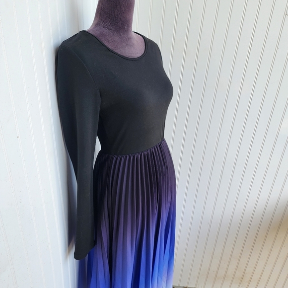 Shein Women's Black to Purple Ombre Pleated Midi Dress Elegant Gradient Sz S (4) - Picture 6 of 14
